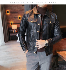 Men Faux Leather Jacket Oblique Zipper Jackets Motorcycle Black Jaqueta De Couro