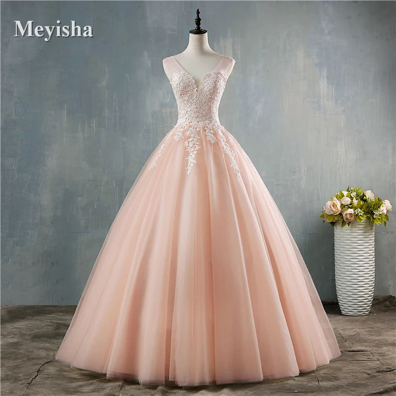 White Bridesmaid Dresses: White Pink Champagne Deep V Neck Elegant Ball Gown