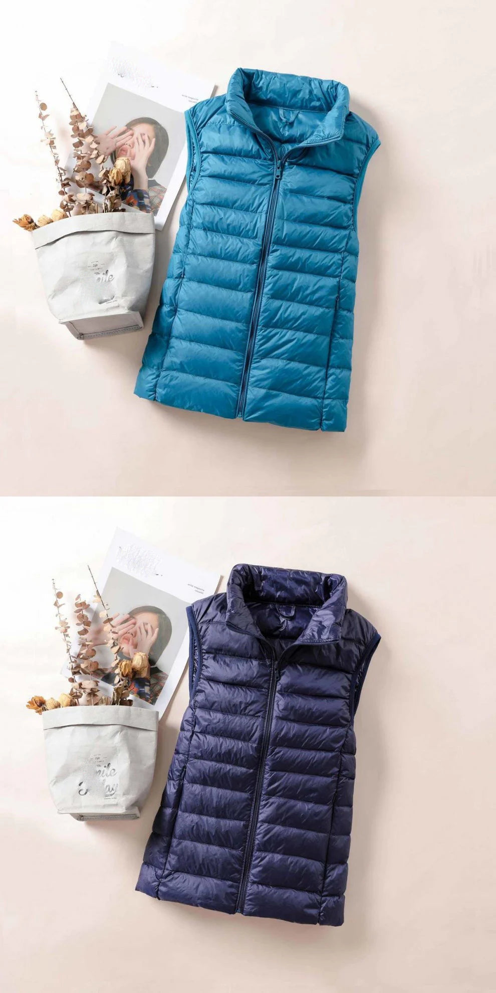 Women's White Duck Down Vest Sleeveless Jacket Winter Light and Warm