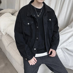 Black Denim Short Jacket Men Jeans Jacket Coats Casual Windbreaker Pockets