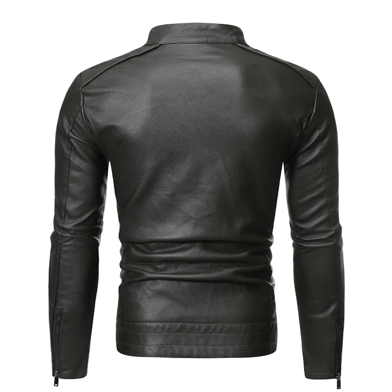 Leather Jacket Men Spring Autumn Coat Motorcycle Biker Slim Fit Outwear Male