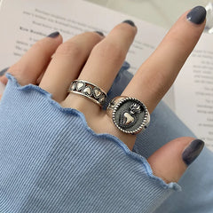 Creative Thai Silver Color Heart Open Ring Female Valentine's Day Gift Fashion