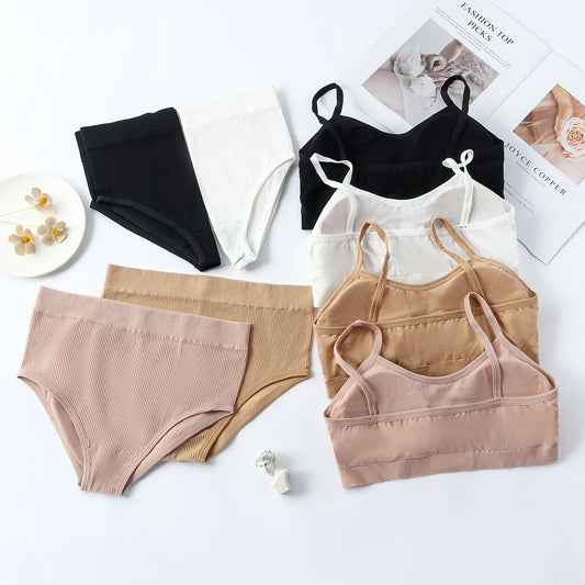 Women Underwear Seamless Bra Set High Waist Panties