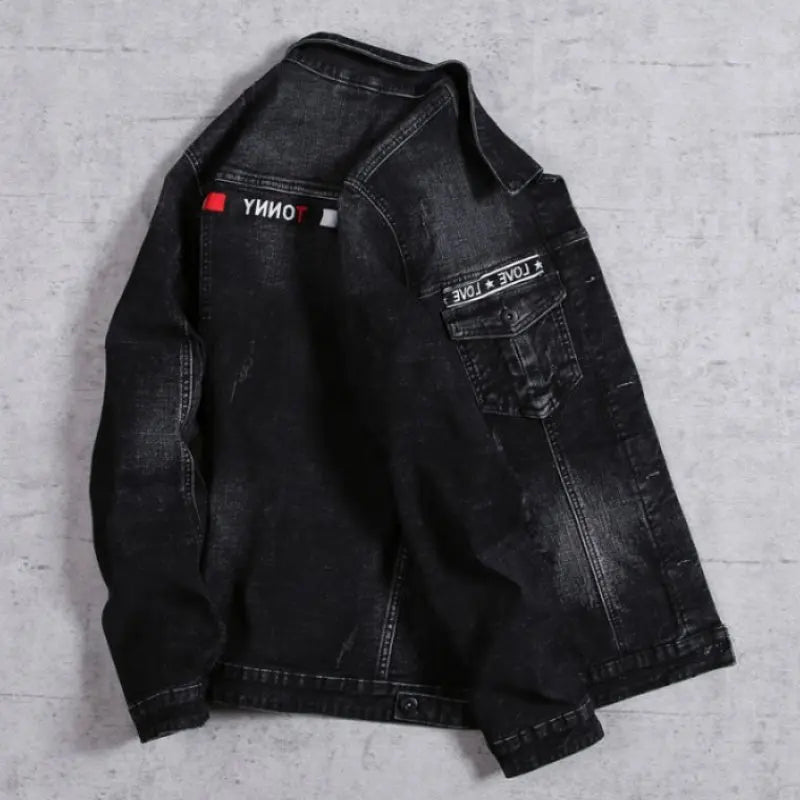 Fashion Casual teenagers denim jacket male Korean embroidery slim men's jacket