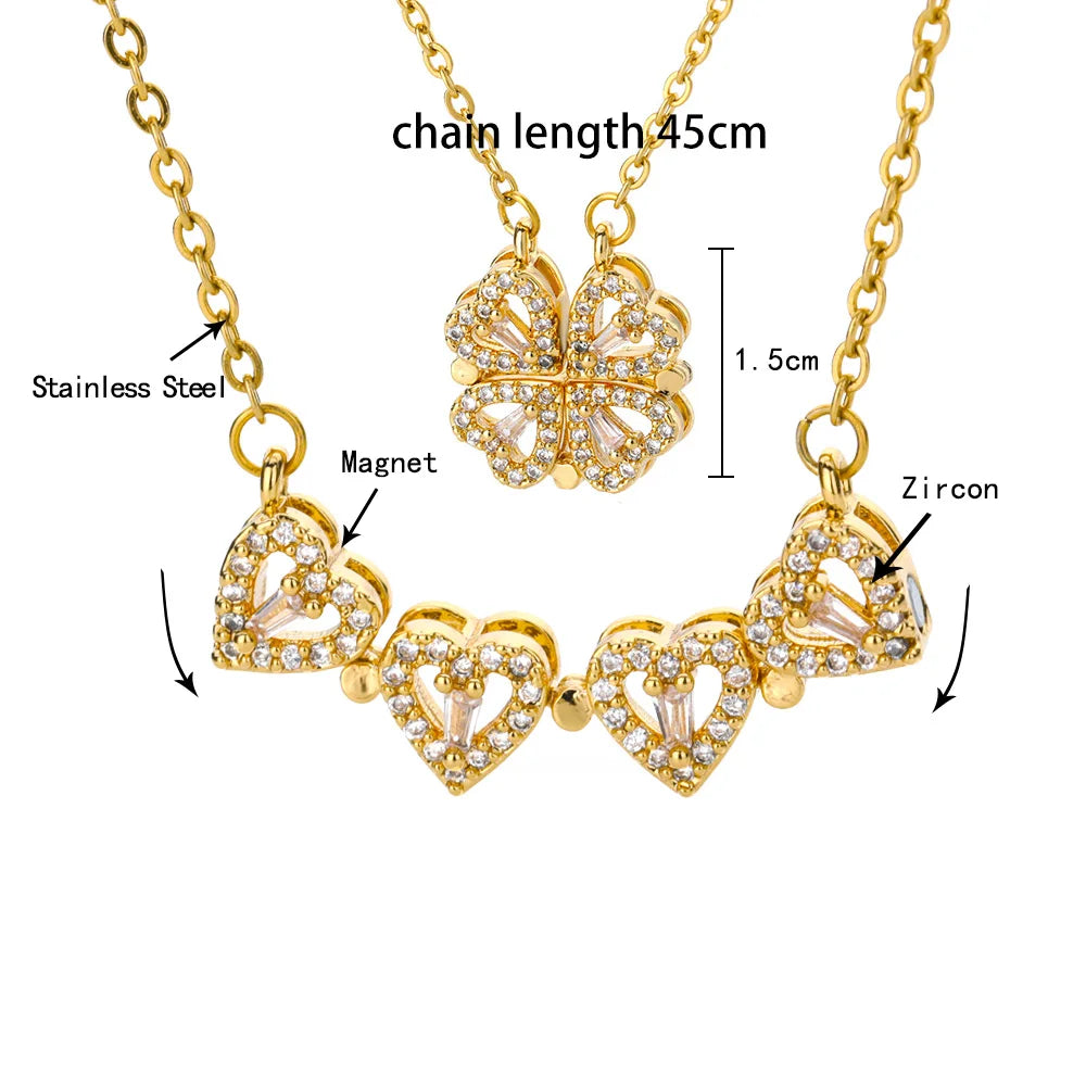 Vintage Lucky Four Leaf Clover Necklaces for Women Goth Love Heart Pendant Choker