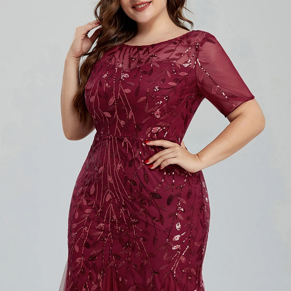 Homecoming Dresses: Women Plus Size Sequin Mesh Embroidery Mermaid  Evening Dress
