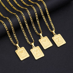 Initial Letter Pendant Necklace Stainless Steel Golden Cuban Chain A-Z Alphabet