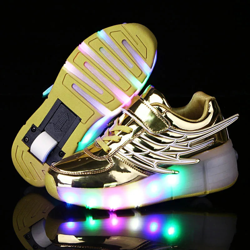 Kids LED light roller shoes for boys girl luminous light up skate sneakers with on wheels