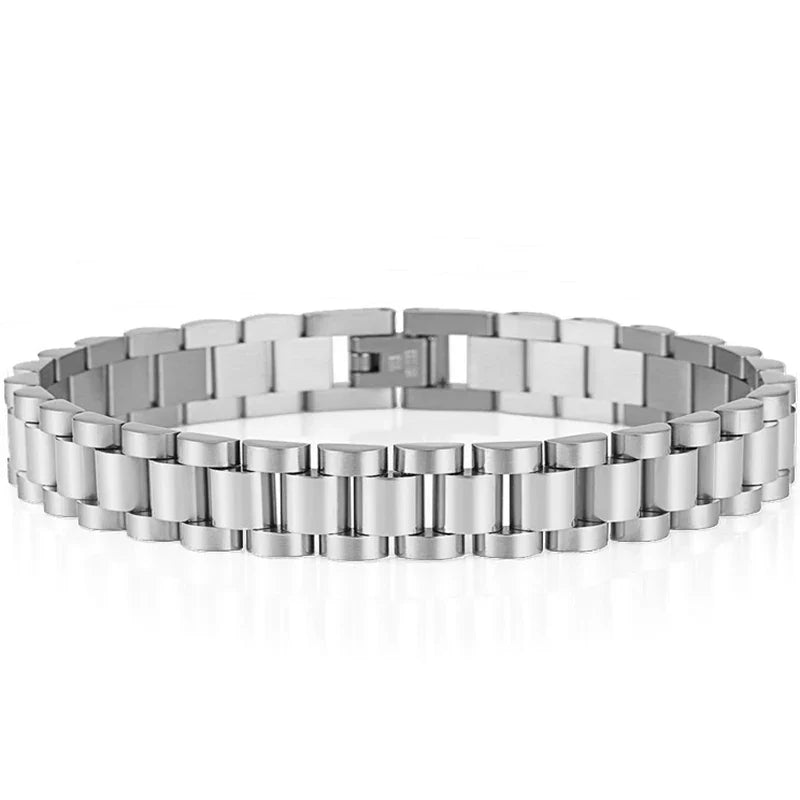 10MM Watchband Style Men's Bracelets For Women Man Ladies Gold Color Stainless Steel Mannen Armband Male Jewelry Accessories New