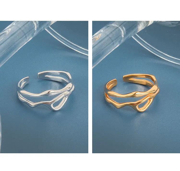 Silver Color Irregular Hollow Double Line Geometric Ring Female Simple  Unique Design