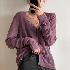 Cardigan Shirt Women Tops Korean Long Sleeve Cardigan Summer Tops V Neck