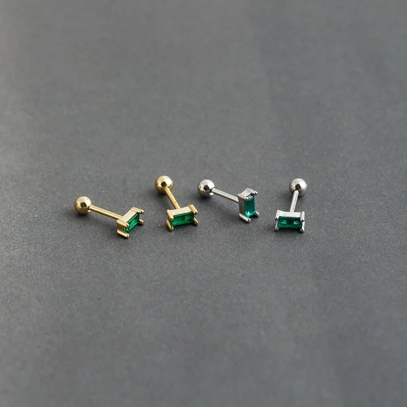 WANTME 925 Sterling Silver Colorful Square Shiny Zircon Beads Piercing Stud Earrings for Women Fashion Gothic Exquisite Jewelry