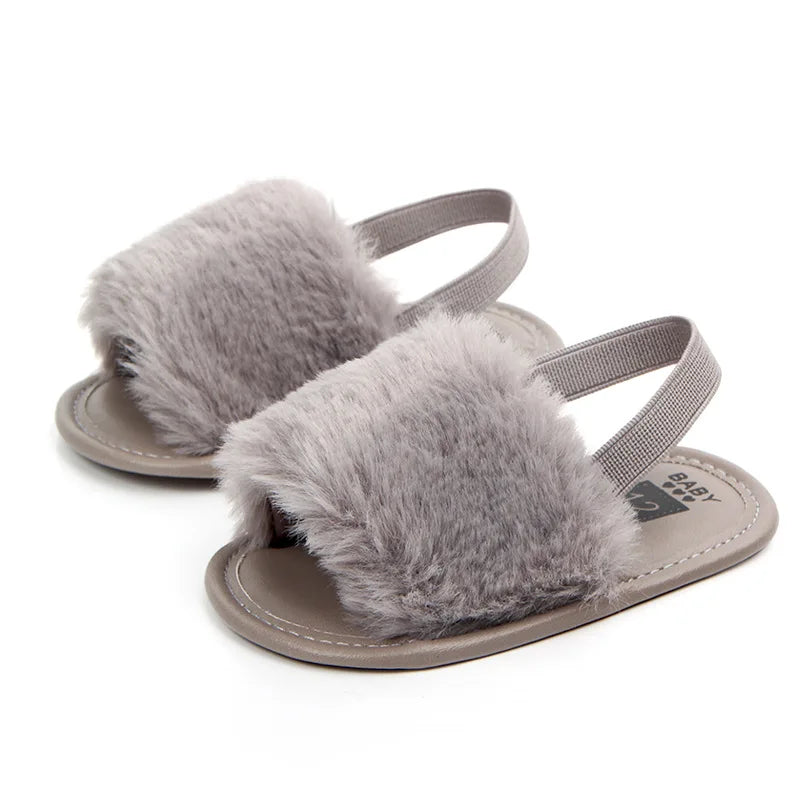 Summer Soft Hair Style Classic Infant Girl Slipper Sandals Breathable Baby Fur Shoes