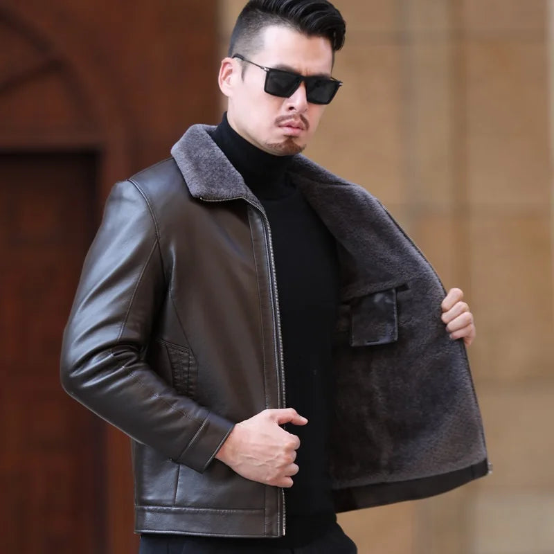 YXL-222 Leather Jacket Men's Fur One Casual Thickened Plus Cashmere
