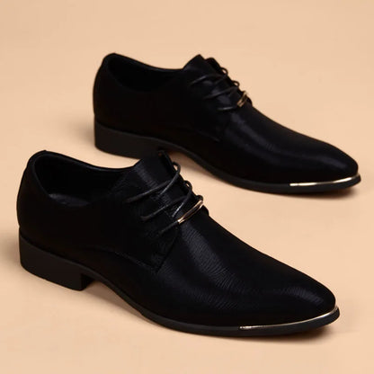 Business Men Leather Shoes Fashion Formal Dress Shoes Men Breathable Pointed Toe Office Wedding Shoes Flats Footwear Black Cloth