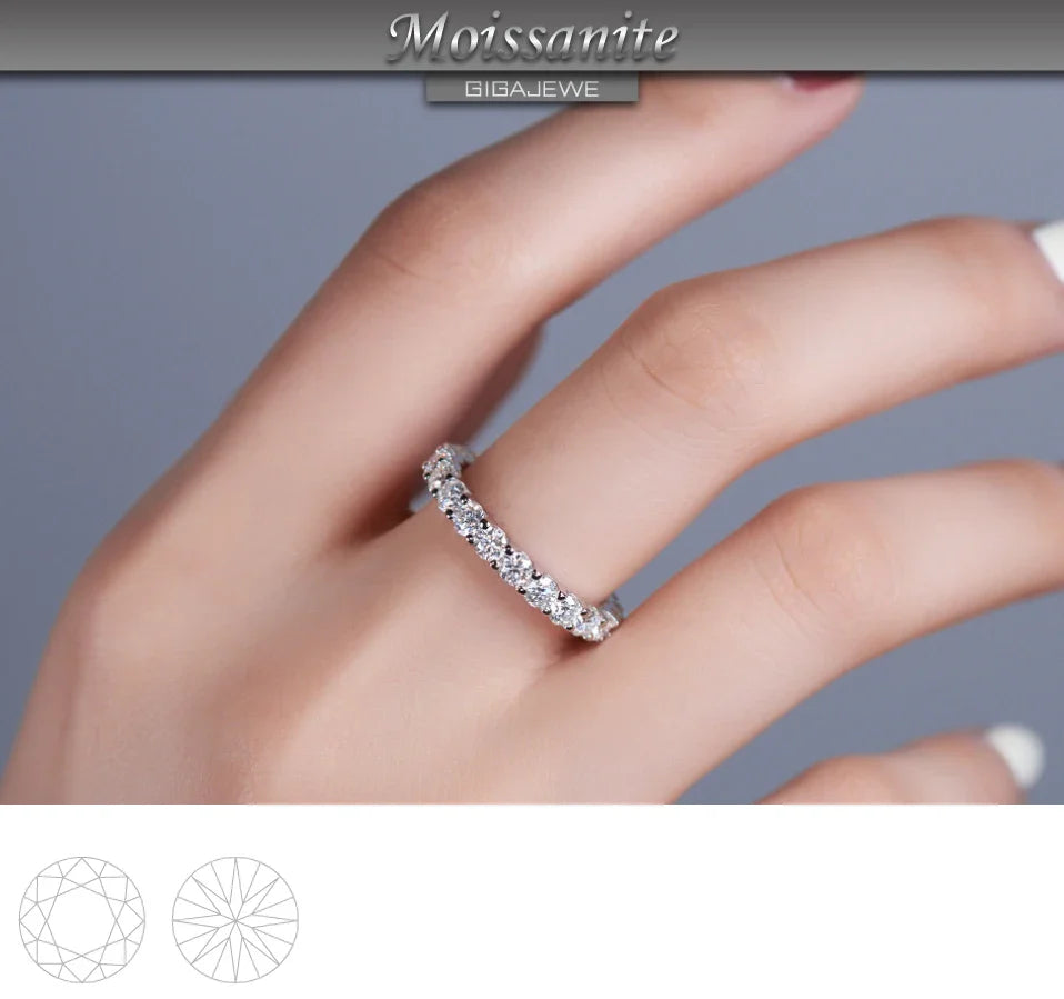GIGAJEWE Moissanite 2.0-2.4ct 3.0mm  D VVS1 Round Cut 925 Silver Full Enternity Ring Diamond Test Passed Woman Girl Gift