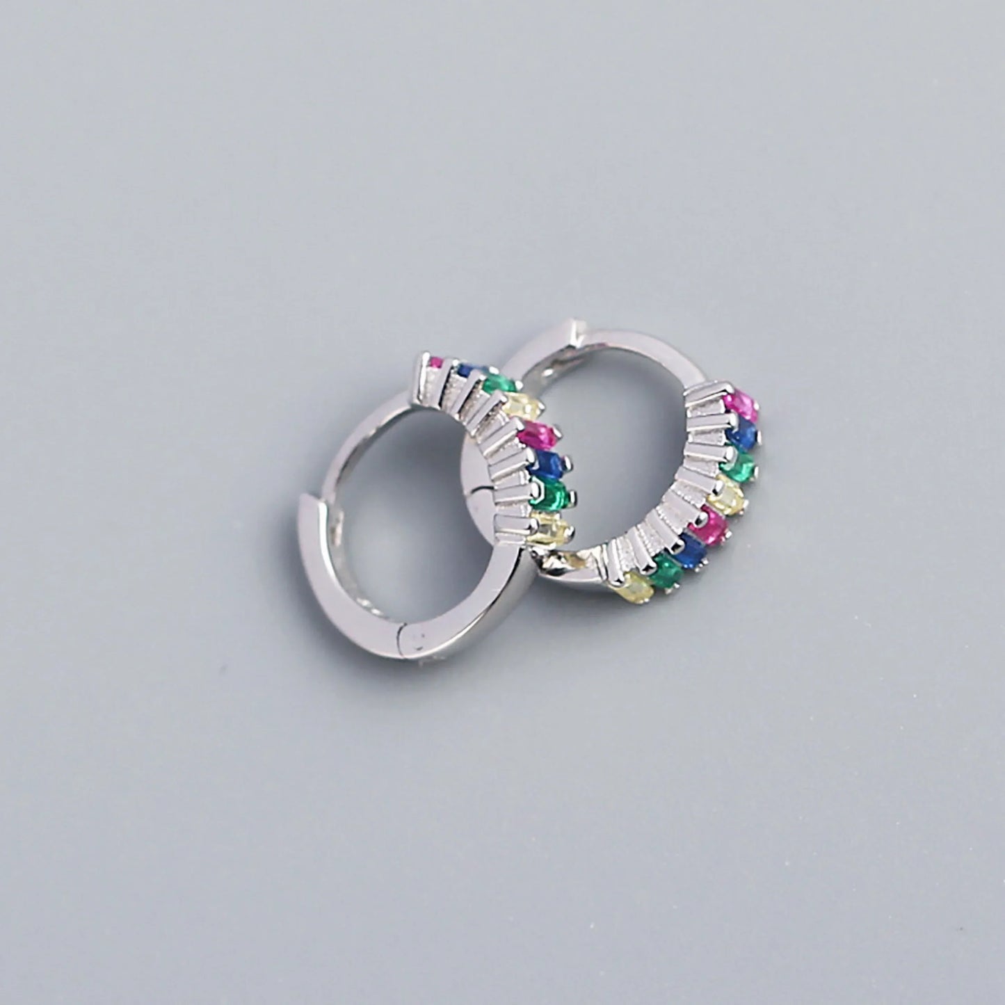 925 Sterling Silver Earring Fashion Rectangle Color Zircon Round Ear Ring Ear Bone Wild Trend Sweet Simple Women Girl Ear Jewelr