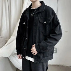 Black Denim Short Jacket Men Jeans Jacket Coats Casual Windbreaker Pockets