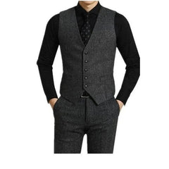 3 piece Grey Tweed Men Suits for Wedding Peaked Lapel Custom Casual Groom