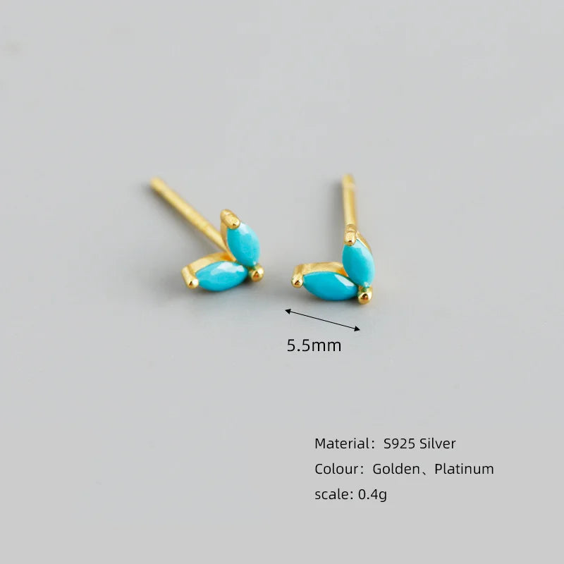 WANTME 925 Sterling Silver Fashion Korean Chic Blue Horse Eye Zircon Stud Earrings for Women Teen Simple Color Piercing Jewelry