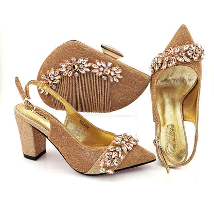 gold Italian Shoes With Matching Bags African Women Shoes and Bags