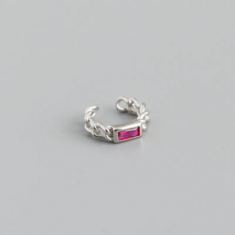 WANTME 925 Sterling Silver Colorful Square Shiny Zircon Beads Piercing Stud Earrings for Women Fashion Gothic Exquisite Jewelry