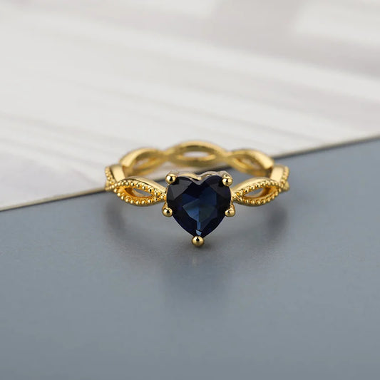 Blue Gem Heart Rings For Women Zirconia Silver Color Couple Heart Ring Party Gift