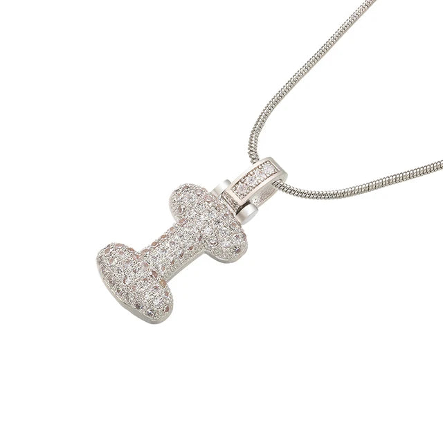 ZHUKOU 1.25x500mm Fat and lovely crystal brass silver color  letter necklace for women friends birthday gift model: VL34
