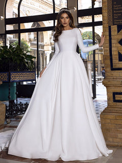 Wedding Dresses Long Sleeve Backless Caftan Elegant Bride Dress