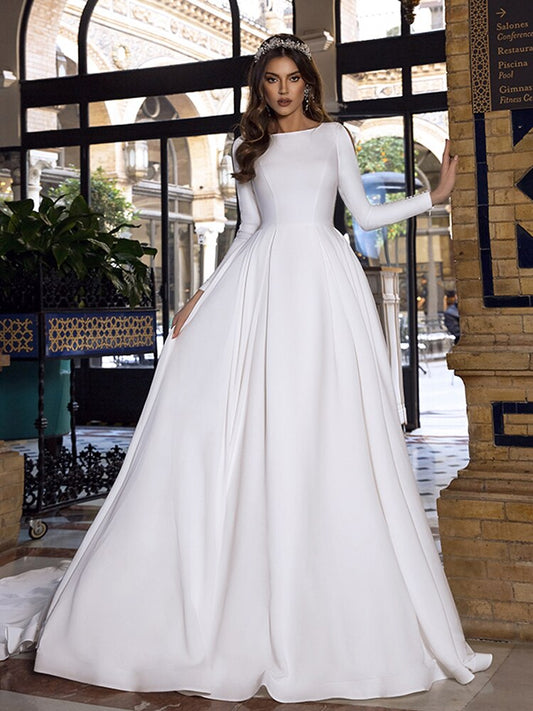 Wedding Dresses Long Sleeve Backless Caftan Elegant Bride Dress