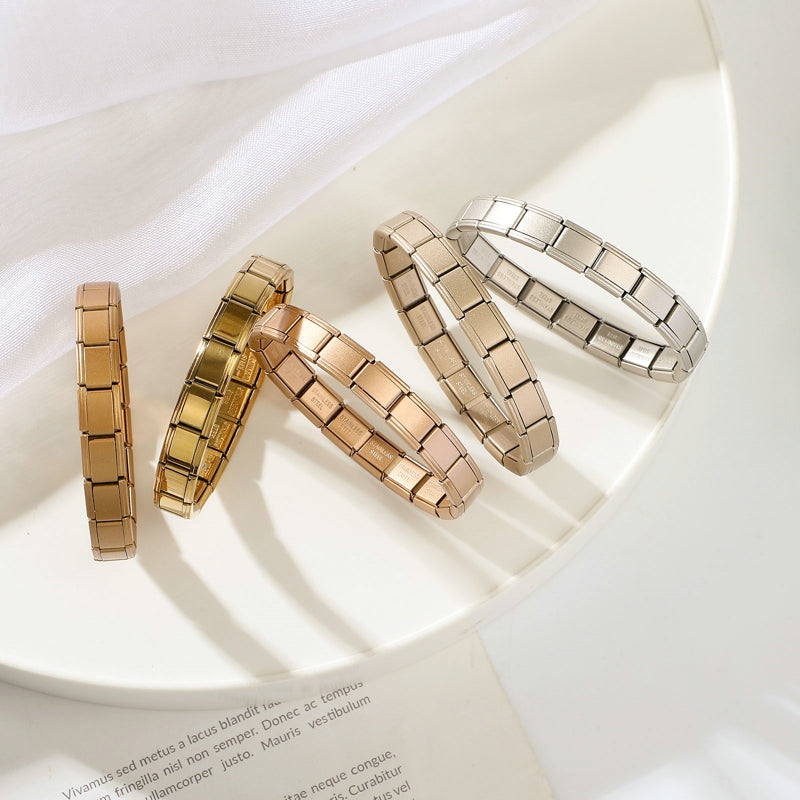 New Women's Men's Jewelry DIY 9MM Width Italian Elastic Charm Bracelet Solid Color Stainless Steel Fashion Bangle
