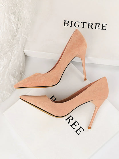 Internet Celebrity Maiden Sexy Pointed Toe Suede Large-Size High Heels