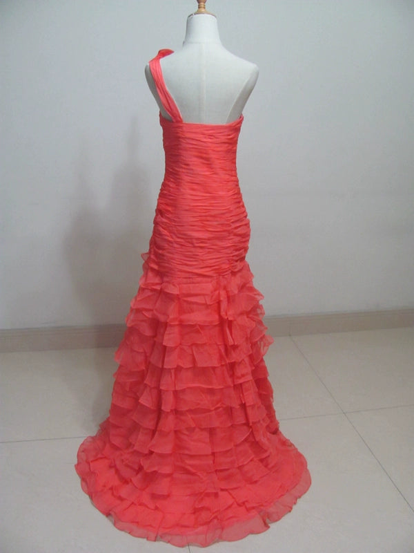 Homecoming Dresses: One-Shoulder Slim-Fit Slimming Slit Multi-Layer Lace Evening