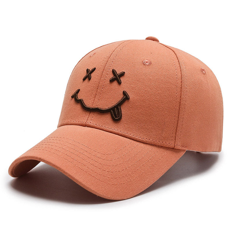 Women's Smiley Face Embroidery Baseball Caps Kpop Black Cotton Adjustable