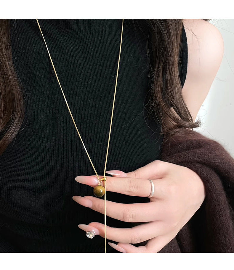 Fashion Metal Long Pull Necklaces for Women Luxury Elegant Silver Color Matte Snake Bone Chain Necklace Jewelry Accessories Gift