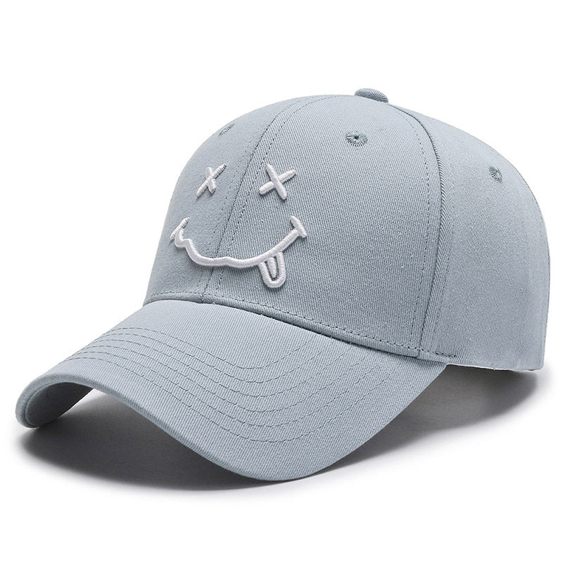 Women's Smiley Face Embroidery Baseball Caps Kpop Black Cotton Adjustable