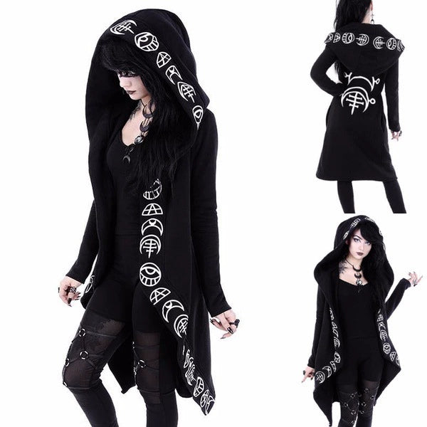 Fashion Trend Ladies Punk Moon Pattern Printing Long-sleeved Cardigan Sweater