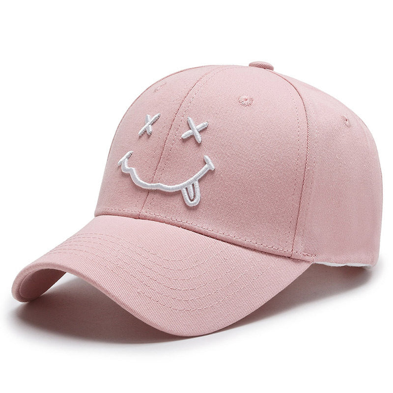 Women's Smiley Face Embroidery Baseball Caps Kpop Black Cotton Adjustable