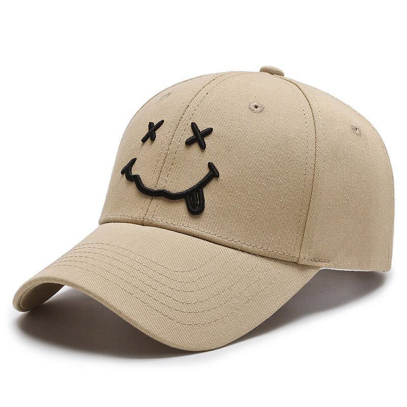 Women's Smiley Face Embroidery Baseball Caps Kpop Black Cotton Adjustable