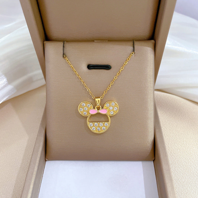 Cartoon Disney Mickey Minnie Mouse Studded with Zircon Necklace for Women Girl