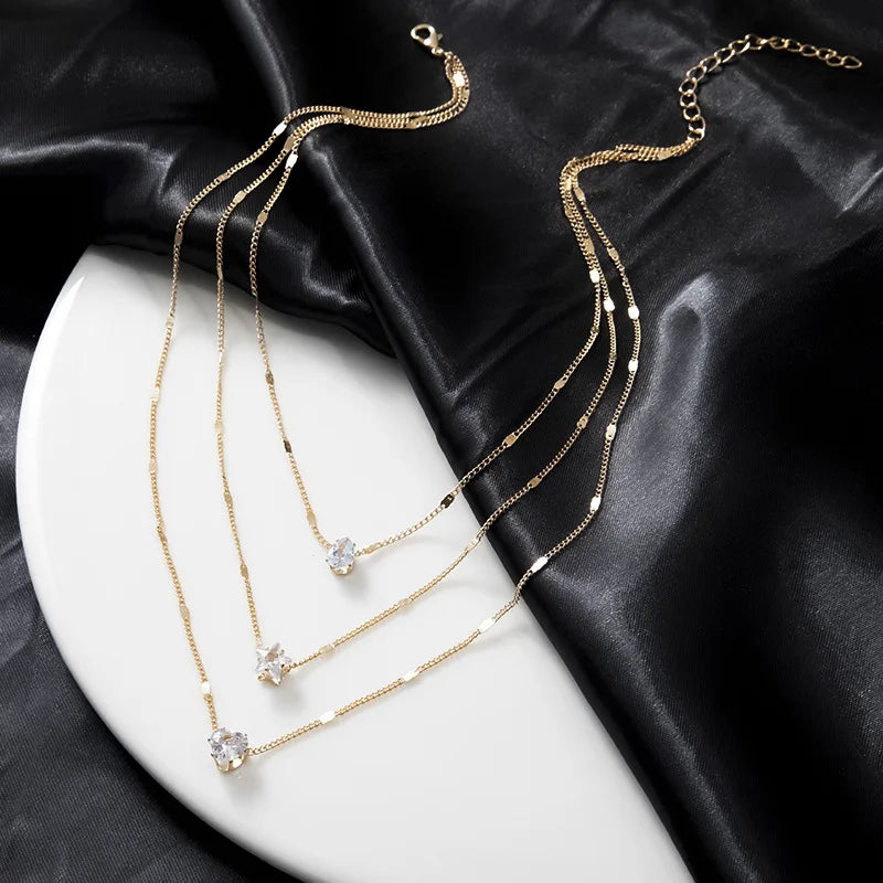 Zircon Pendant Necklace For Women Multilayer Chain Choker Fashion Female
