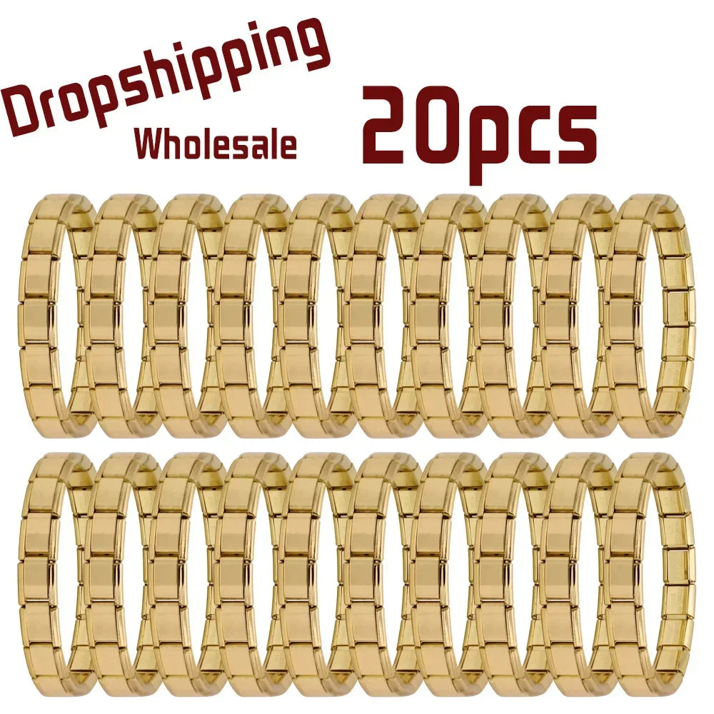 20pcs Wholesale charms italian Stainless Steel 9mm Colorful Style Elastic Bracelet for Woman Men DIY Making Gift Dropshipping