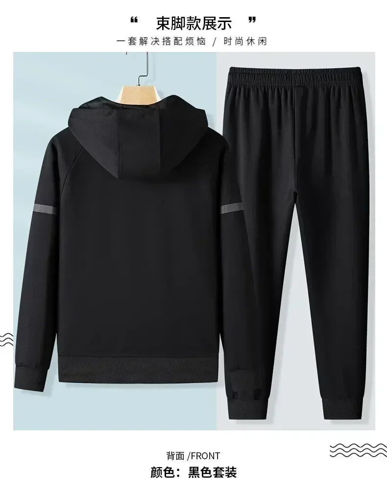 Men Running Sports Tracksuits Hoodies Zipper Outwear Sportwear+Sweatpants Sets Male Workout Sports Outfit Autumn Spring Sets men