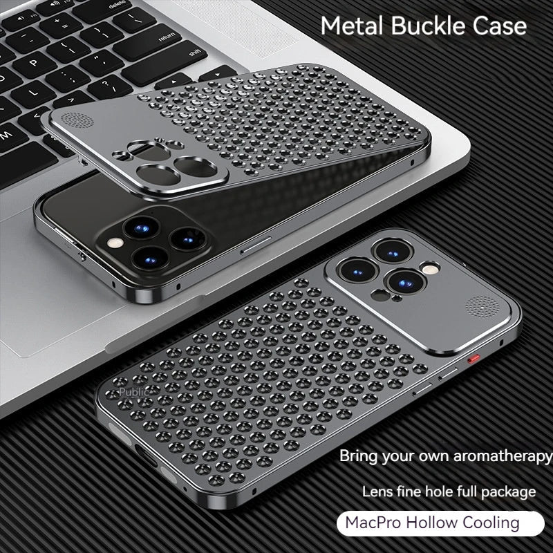 For iPhone 14 15 16 ProMax Metal Heat Dissipation Phone Case 15Pro Aluminum Alloy Aromatic Ultra-thin Shock-absorbing Back Cover