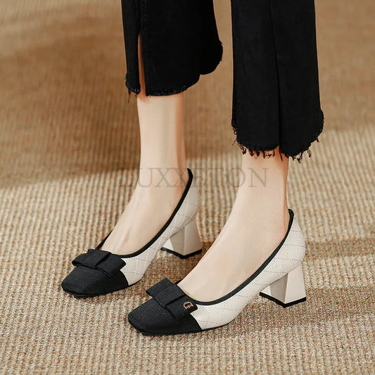 5CM Women Shoes New Retro Square Toe Chunky Heels Designer Women Pumps Slip-On Shallow Sexy Ladies Shoes Zapatillas Mujer