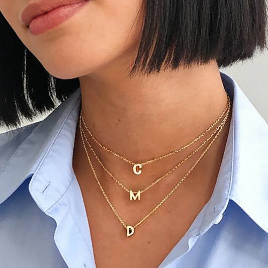 stainless steel Initial Necklace Gold  Color Cut Letters Single Name Choker Necklace For Women Pendant Jewelry Gift dropshipping