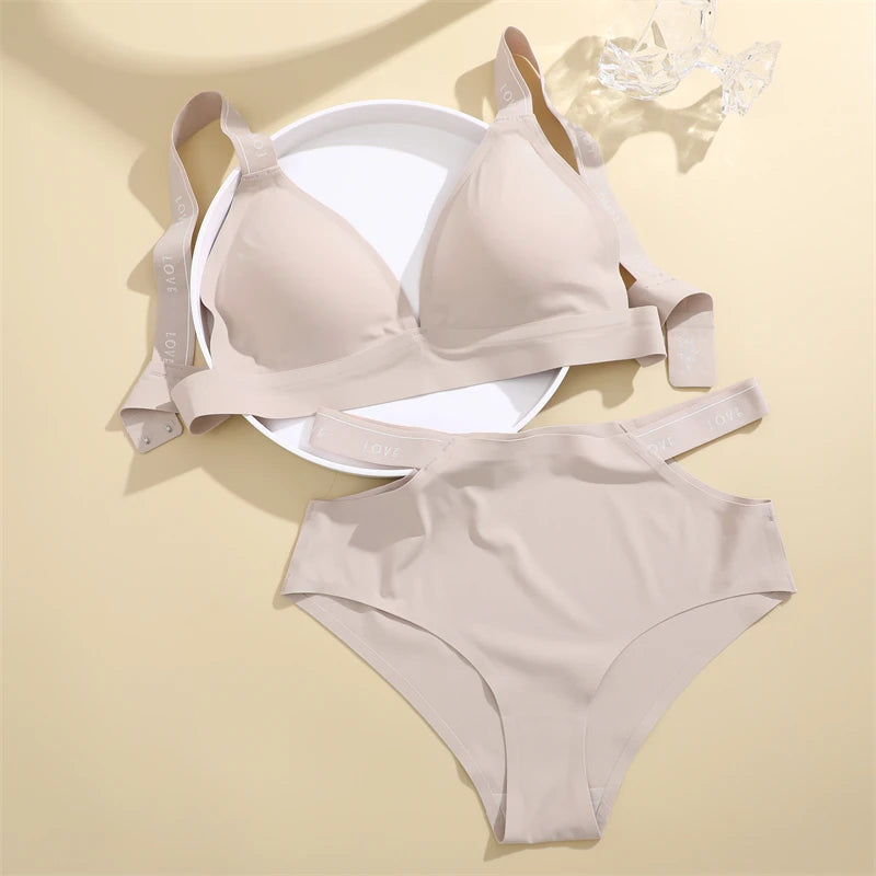 Women Leopard Print V-neck Bra Briefs Set Seamless Underwear