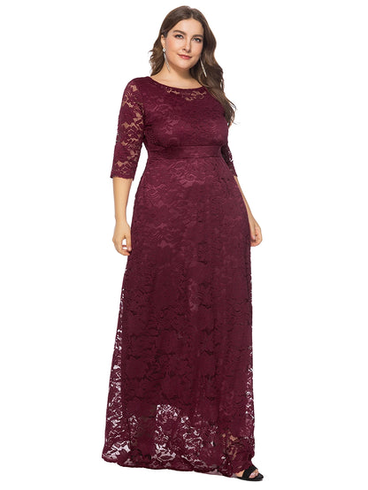 Plus Size Elegant Slight Stretch Bridesmaid Party Evening Maxi Long Dress With Pocket For Women
