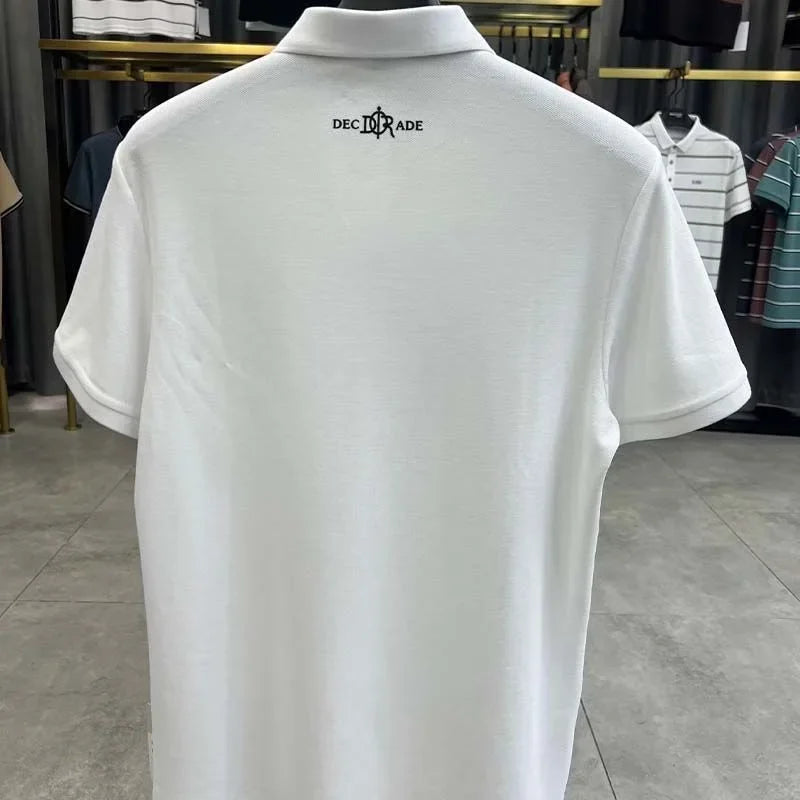Premium 100% cotton men's short sleeve polo shirt luxury fashion brand letter embossed summer new business casual lapel T-shirt