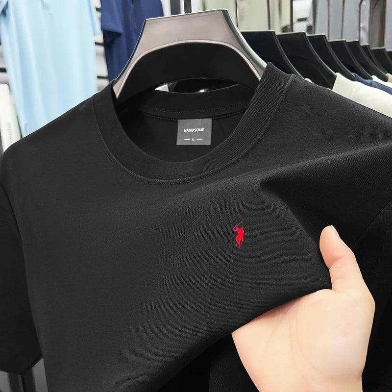 High end silky cotton breathable short sleeve T-shirt men summer designer Paul brand embroidered fashion casual round neck top